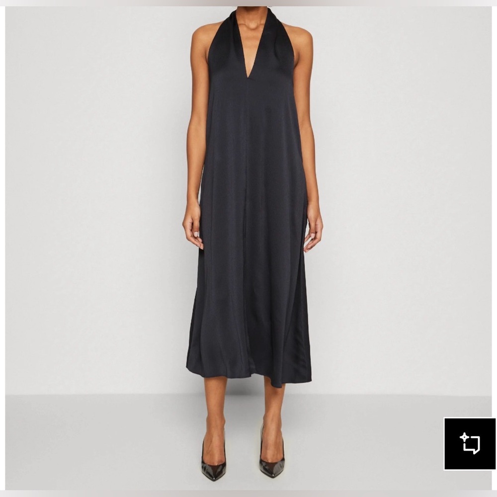 SAMSOE Black Midi Dress Low Back Halter
